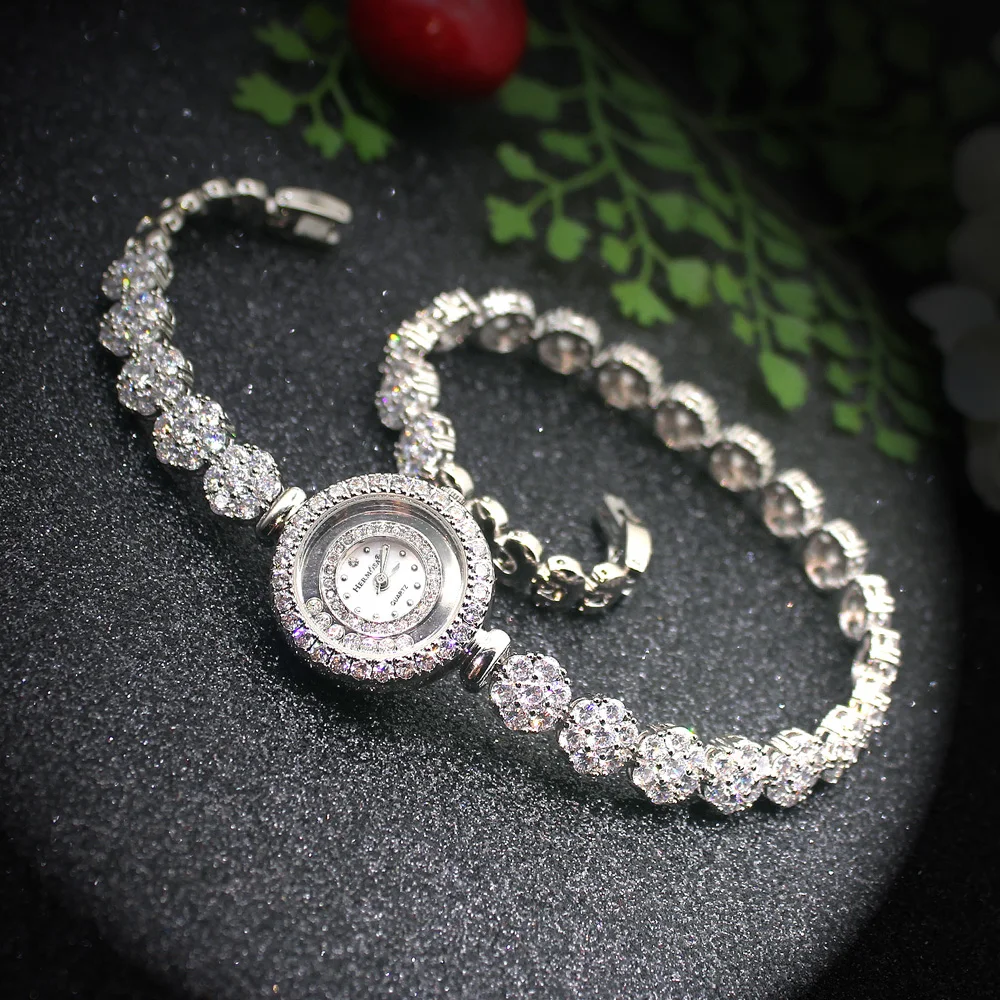 Блестящая Двойная Цепочка цветок стиль браслет 14 ''женские наручные часы модные часы 7 дюймов длинный HERMOSA День матери продвижение
