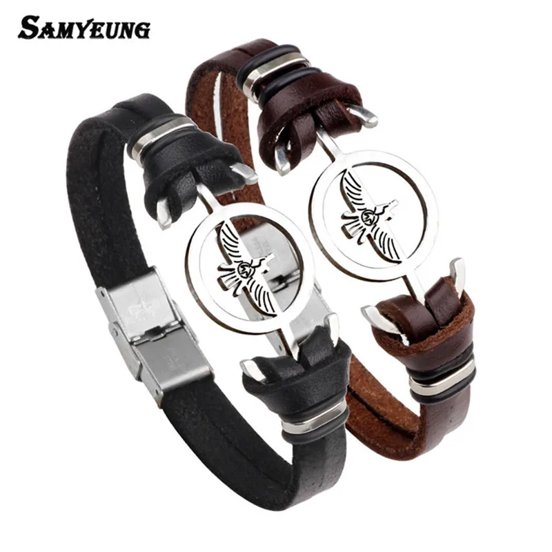 

Punk Jewelry Anchor Leather Braceles for Men Friendship Eagle Bracelet Stainless Steel Women Braslet Homme Online Shopping India