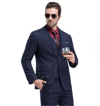 

Jacket+Pant+Vest )Custom Slim Fit 2019 Men's Suit Fashion Stripe Wedding Dress Suits Man Business Men Blazer Full Size Tuxedo