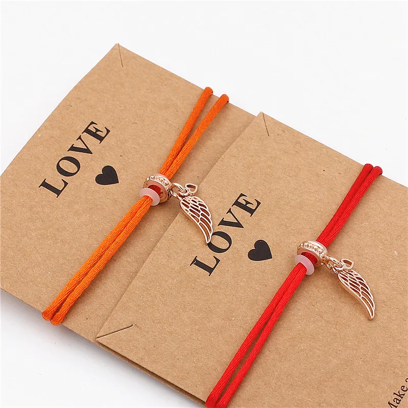 

Angel wings&Heart Charm Bracelet Rose Gold pendant Adjustable Braiding Lucky Rope Bracelets For Women Men Handmade lover Jewelry