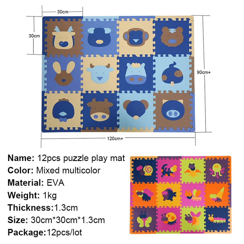 12 шт./компл. Kawaii Детские Playmat мультфильм животных Мягкая EVA пены головоломка