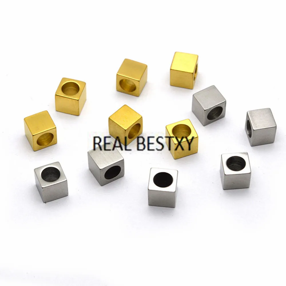 

REAL BESTXY 2pcs/LOT custom logo SQUARE stainless steel beads for bracelet metal BEADS for bangle making jewelry finding bead