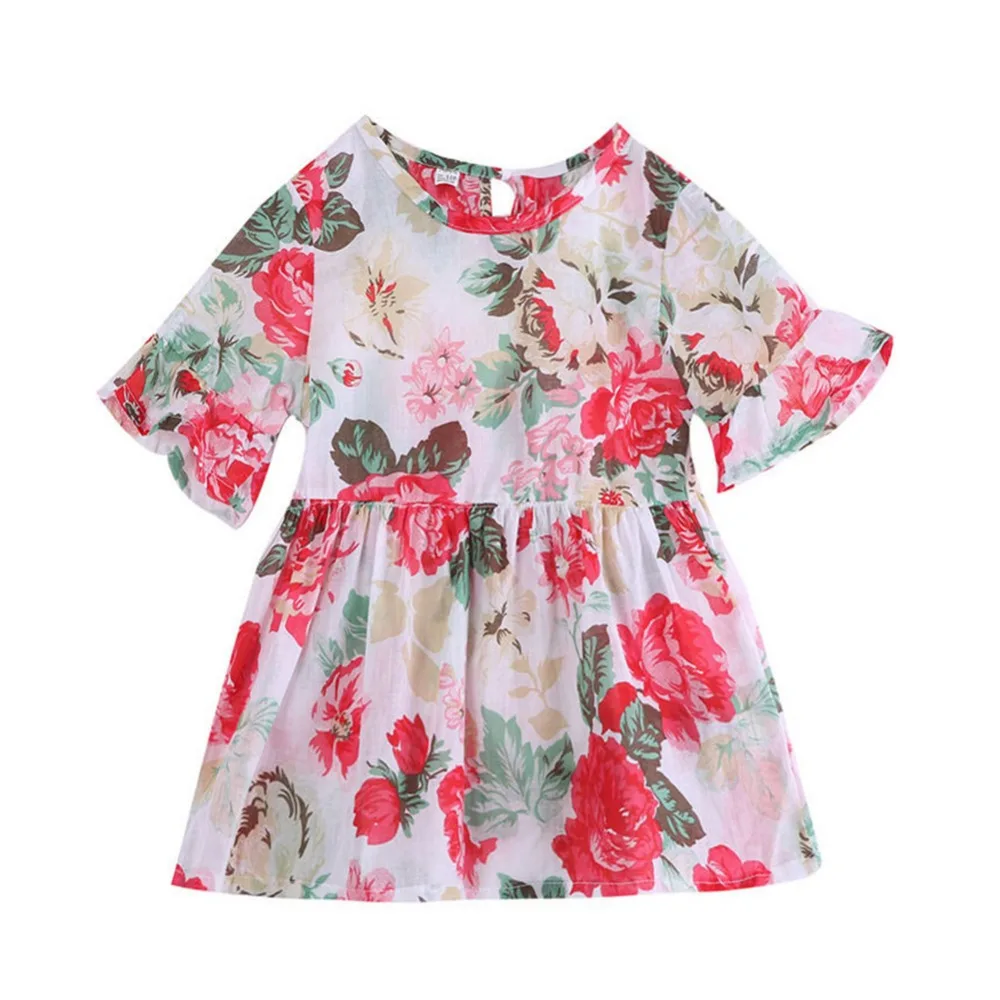 

2019 New Summer Fashion Kids Girls Casual Party Princess Floral Flouncing Mini Dress Tops Blouse 1-6Y