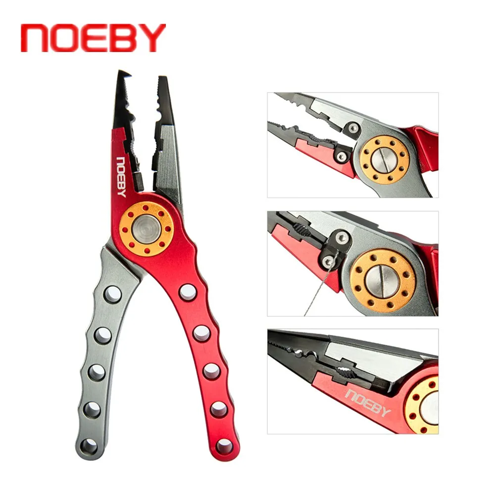 

NOEBY Aluminum Alloy Fishing Pliers Split Ring Cutters Fishing Holder Tackle with Sheath & Retractable Tether Hooks Remover