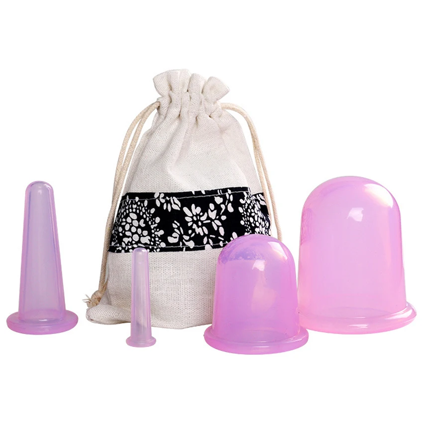 4pcs Silicone Facial Massage Cupping Set Vacuum Body Massager Cup Ventouse Anti Cellulite Therapy Face Suction Cups Kit Gift Bag 6