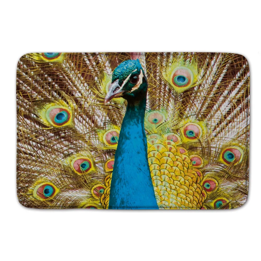 A Peacock in His Pride Pattern Waterproof Door Mats Eco Friendly Material Kitchen Rug Coral