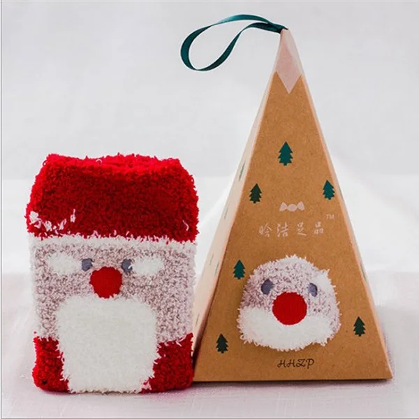 Зимние пушистые теплые носки для сна для взрослых женщин и девочек флисовая тапочка кораллового цвета Санты носки зимние рождественские чулки Рождественский подарок - Цвет: Red Santa