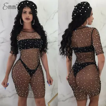 

Women Sequins Crystal Mesh Dress Bikini Cover Up Swimwear Swimsuit Bathing Suit
