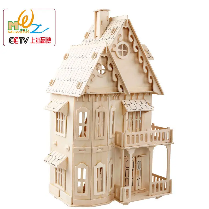

Free shipping Gothic House 3D Wooden jigsaw puzzle Kids wood scale models house puzzle toy children logico teaching AIDS PUZZLE