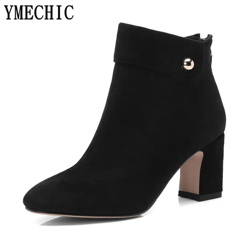 Женские замшевые ботильоны YMECHIC серебристые туфли с блестками и пряжкой на