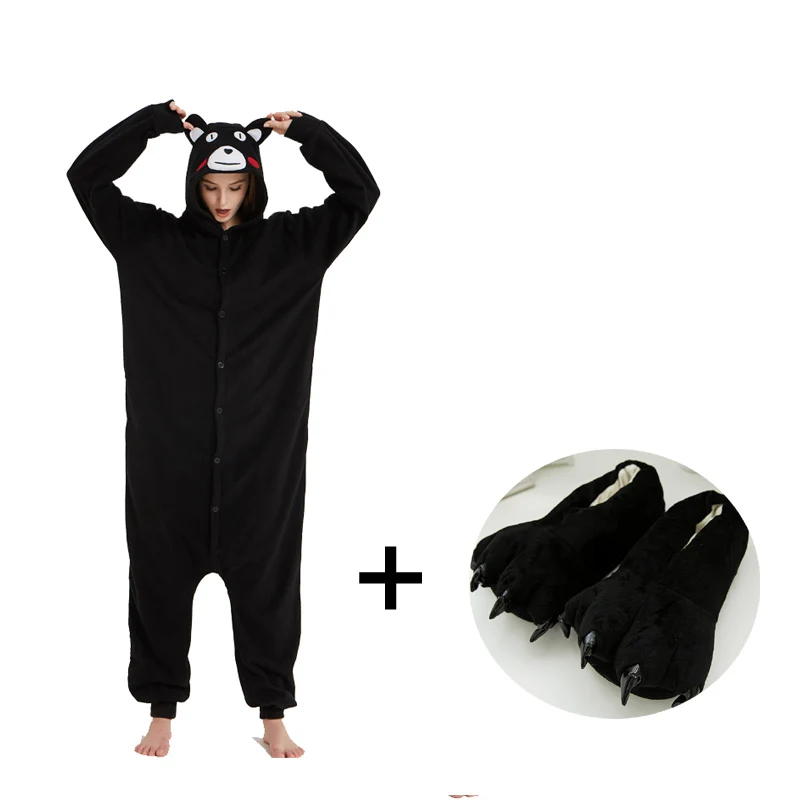 Funny Kumamon Bear Kigurumi Polar Fleece Animal Cartoon Black Onesies For Women Men Adult Winter Sleepwear Jumpsuit Fancy Outfit (5)