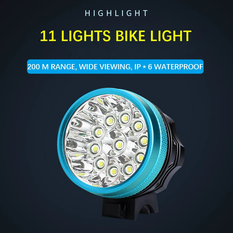 

11 LED Bike light waterproof Headlight 8600Lumens 11*T6 LED Bicycle Light Cycling Head Lamp+7800mAh 18650 Battery Pack + Charger