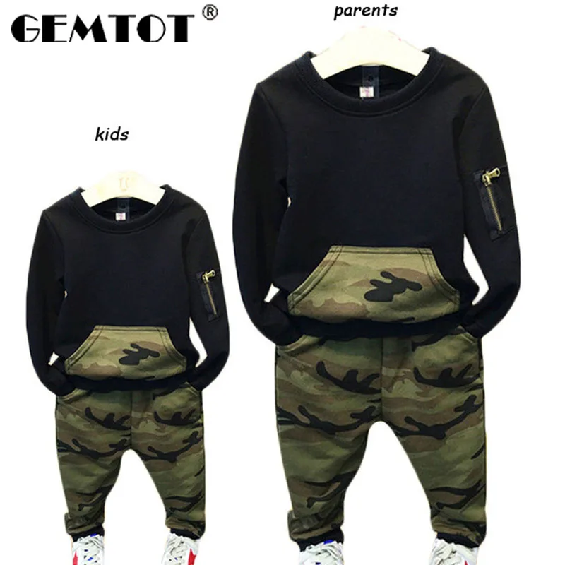 GEMTOT/Детский костюм спортивный костюм для мальчиков на весну и осень рубашка с длинными рукавами и круглым вырезом камуфляжные штаны комплект из 2 предметов