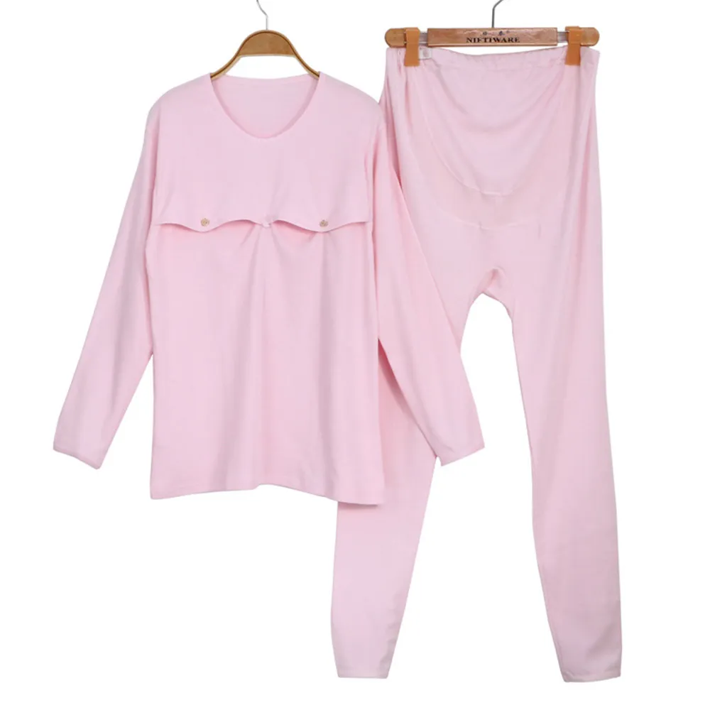 Хлопок Грудное вскармливание платье топ пижамы с длинным рукавом Ночная рубашка Одежда для беременных женщин - Цвет: as photo