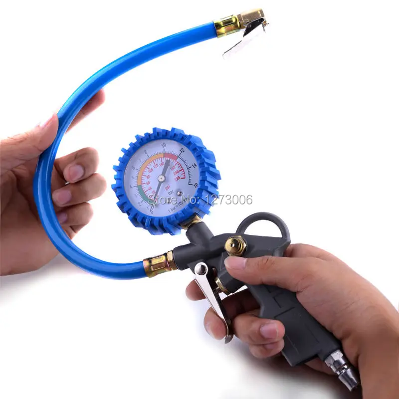 1pcs Auto Air Tire Inflator With Dial Gauge For Auto/Bike Compressor Pistol Type HD PSI&BARS Car