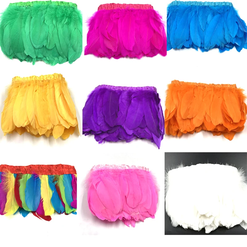 Multicolor 2 meterslot Natural Dyed Goose Feathers 15~18cm Trim Fringe for DIY Dress Sewing Crafts Costumes Decoration 23