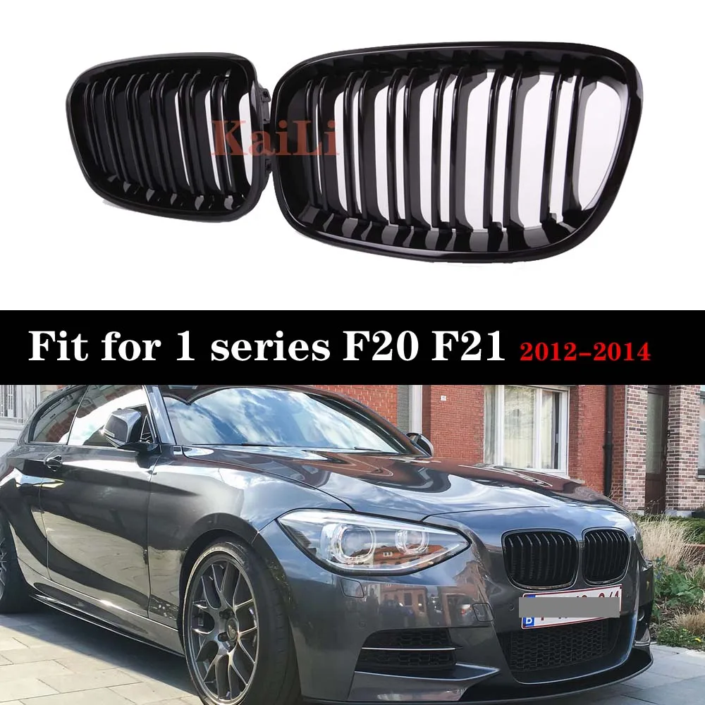 Front Kidney Grill Grilles For BMW F20 F21 1 Series 2012-2014 ABS Gloss Black 