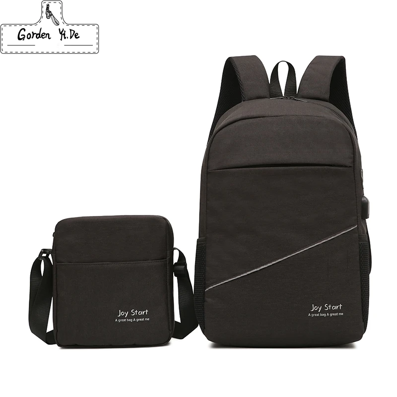 

2 Pcs/set Women School Backpacks 14 Inch Laptop Bag Man USB Design Backpack Bag Black Backpack/Shoulder bags Mochila Masculina