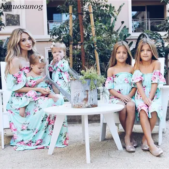 

Mother daughter dresses Mommy and me Dress clothes Off shoulder Ruffles Floral Pineapple Print Mini Dress matching outfits C0451