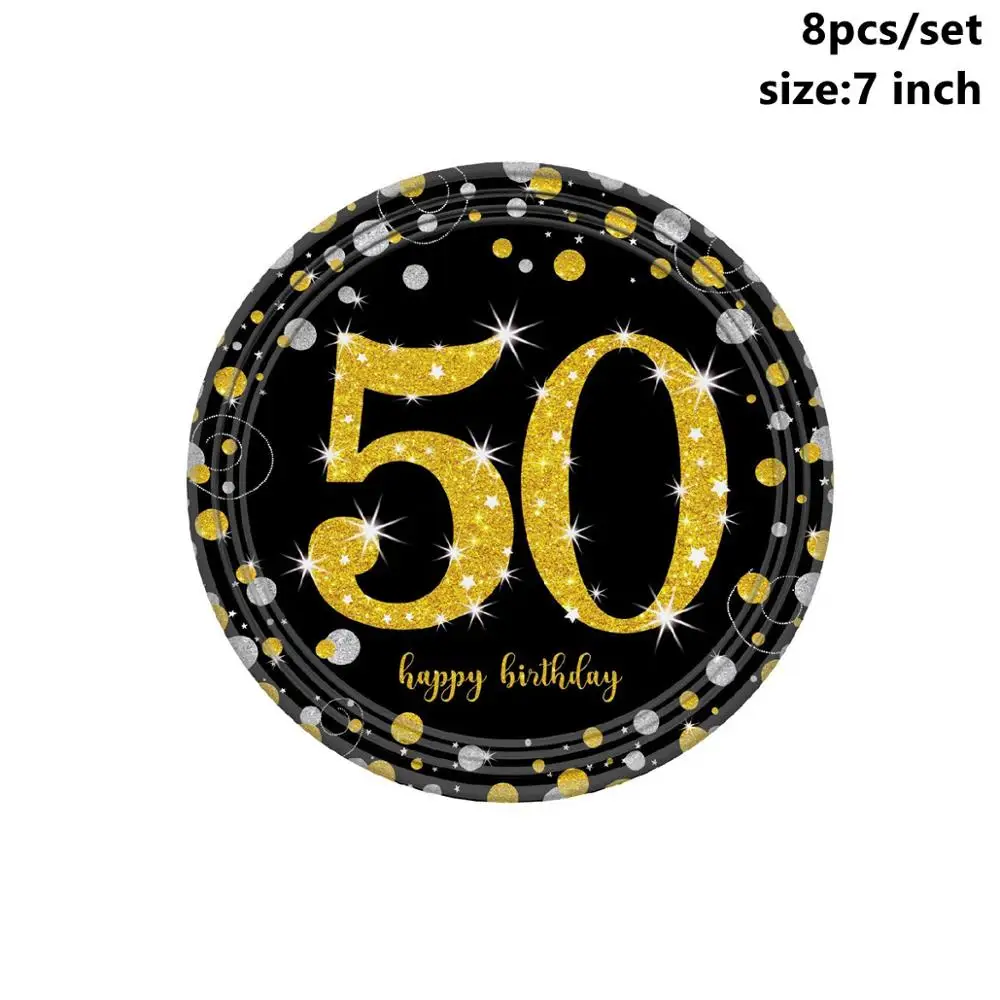 Taoup Gold 50th Birthday Party Tableware Cups Plates Towels Table Cover Happy 50 Birthday Party Decors Adult Parents Grandparent - Цвет: 7inch Gold Plates