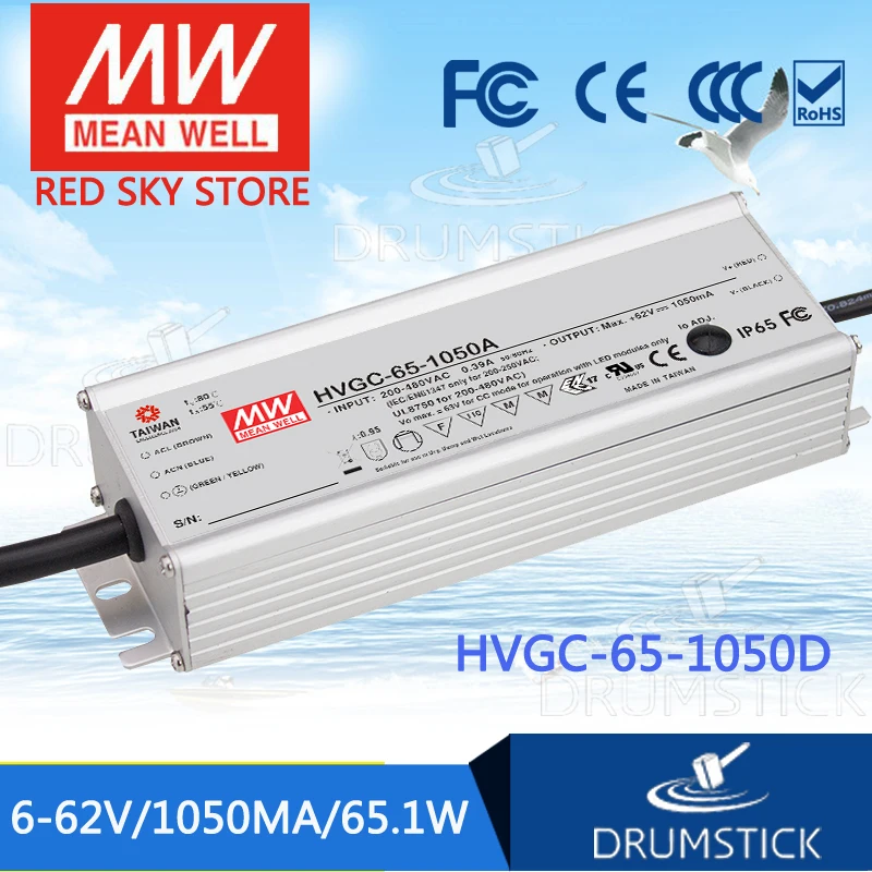 

MEAN WELL HVGC-65-1050D 6 ~ 62V 1050mA meanwell HVGC-65 65.1W Single Output LED Driver Power Supply D Type