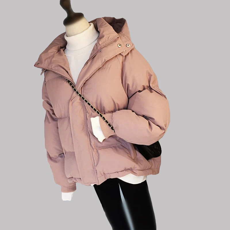 

2018 Winter Jacket Coat Women Warm Down Cotton Padded Short Parkas Bread Style new Autumn Fashion Bomber solid hooded Coats Thic