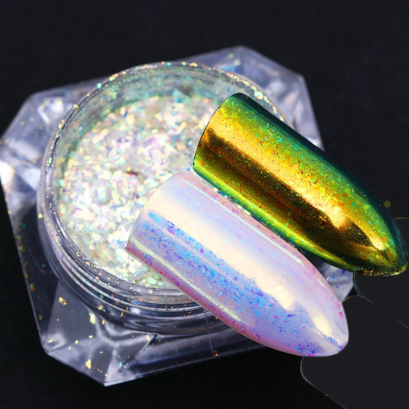 

Chameleon Neon Shimmer Powder Mirror Iridescent Flakies Sequins Chrome Pigment Dust DIY UV Gel Polish Nail Art Decoration