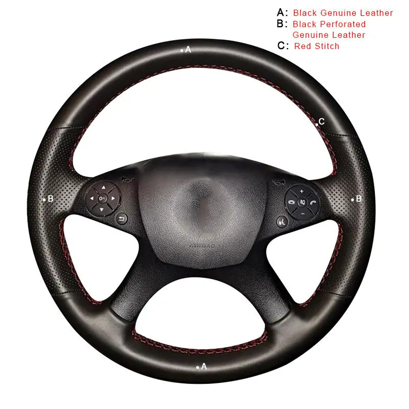 Автомобильная оплетка на руле для Mercedes Benz W204 C-Class 2007-2010 C280 C230 C180 C260 C200 C300 крышка автомобильного колеса - Название цвета: Genuine Leather