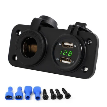 

Car Charger Motorcycle Plug Dual USB Adapter 12V 24V Cigarette Lighter Socket LED Voltmeter Mobile Phone