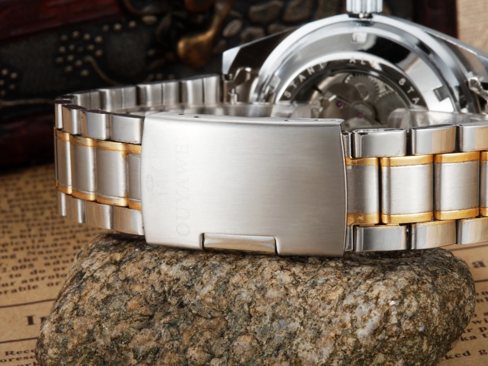 Новинка, роскошные Брендовые мужские механические часы со стальным ремешком, золотые модные наручные часы со скелетом, Relogio masculino