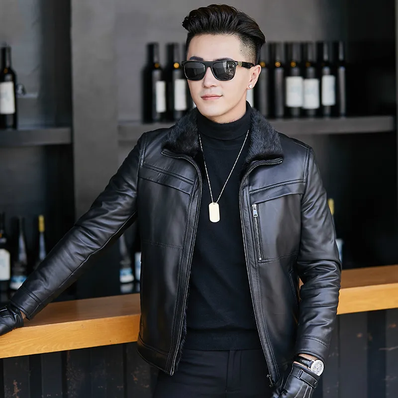 Мужская шуба из натуральной кожи AYUNSUE короткая меха норки на зиму 2019 Chaqueta Cuero Hombre