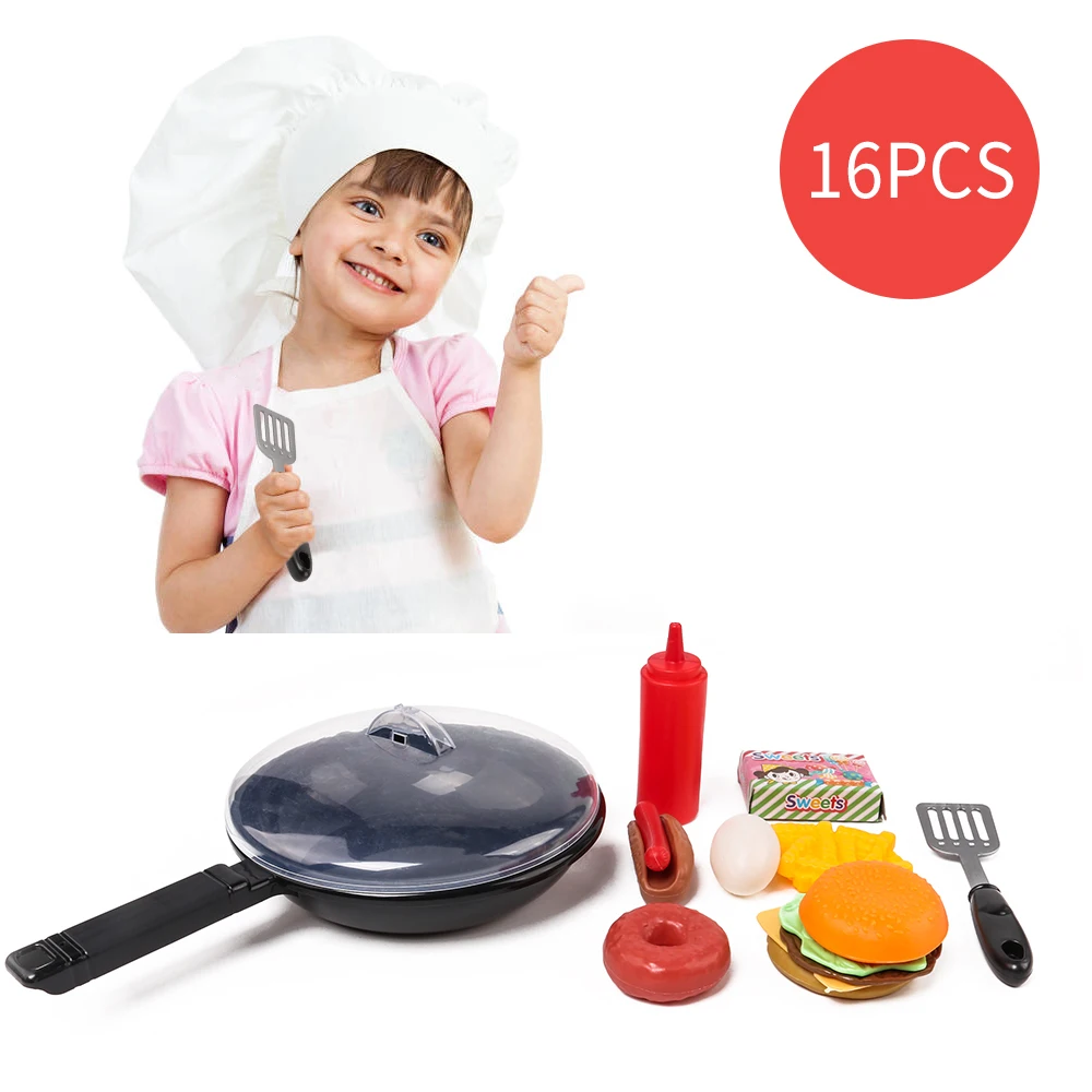 

16PCS Kitchen Toy Set Utensils Cooking Pots Pans Food Dishes mini simulation Artificial Fruits Kids Cookware pretend play Toys