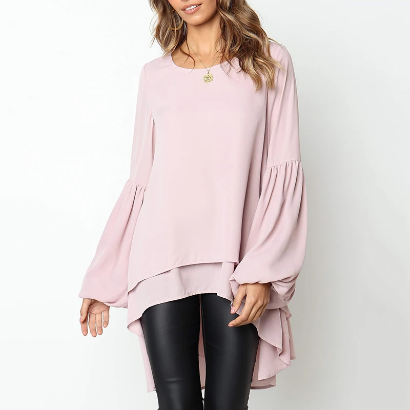 

Hot Summer Autumn Vintage Women Chiffon Blouse Shirt O-Neck Puff Sleeve Female Tunic Casual Plus Size Blouse