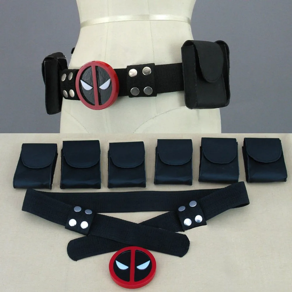Halloween Deadpool Belt Buckle with belt and 6 belt pouches cosplay costume accessories