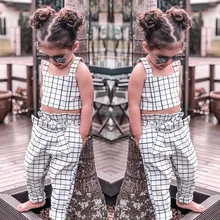 Новинка года; Модный Повседневный хлопковый белый топ в клетку на бретельках для маленьких девочек; летний костюм для подвижных игр пляжный костюм из 2 предметов