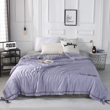 

2019 New Solid Purple Butterfly knot Bedspread Summer Quilt Tencel Blanket Comforter Bed Cover Quilting Home Textiles