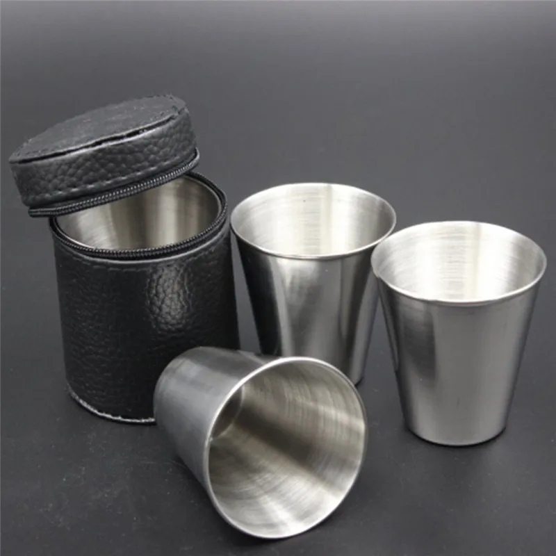 

4pcs 70ML Stainless Steel Cover Mug Camping Cup Mug Drinking Coffee Tea Beer With Case Ideal for Camping Holiday Picnic