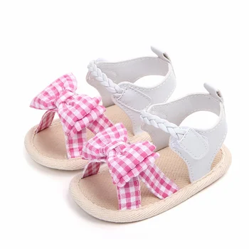

Girls Summer Cute Tartan Princess Style Bowknot Breathable Non-slip Soft Bottom First Walkers 0-18M