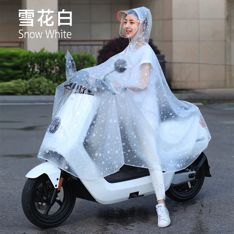 19.Single double rain poncho raincoat Transparent waterproof rain gear electric bicycle battery car motorcycle ladies poncho adult battery car rain poncho FashionableSnow white