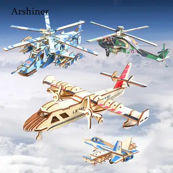 

friendly Casual of Christmas eco Puzzle 3D wood DIY Toy Children Model Puzzles Fighter Plane Educational Kit Gifts Made
