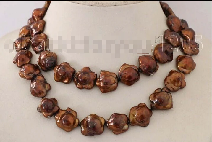 

33" Genuine Natural 16mm Chocolate Reborn Keshi flower Pearl Necklace 14KGP #f1932 (A0322)