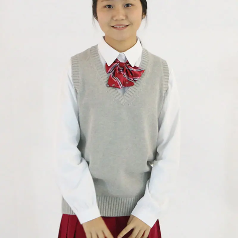Japanese School Uniform Vest Sweater Women 2018 Spring Winter New Fashion Female V-neck Sleeveless Solid Color Vests Sweaters