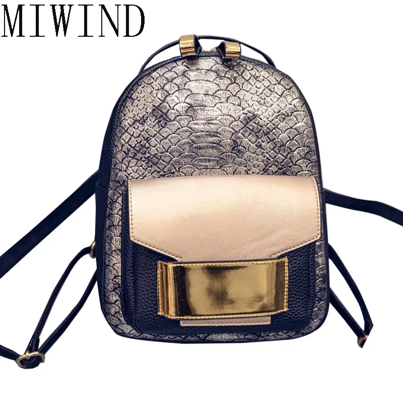 MIWIND 2017 New Snake PU Leather Women Backpack Female Brand Designer Fashion Girls Backpacks Cute