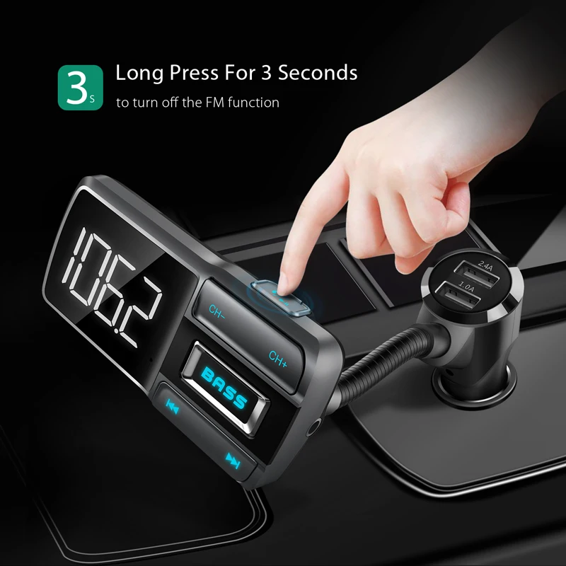 Автомобильный комплект с Bluetooth VANJEW BT77D Fm передатчик двумя USB разъемами 5 В 3 4 А mp3