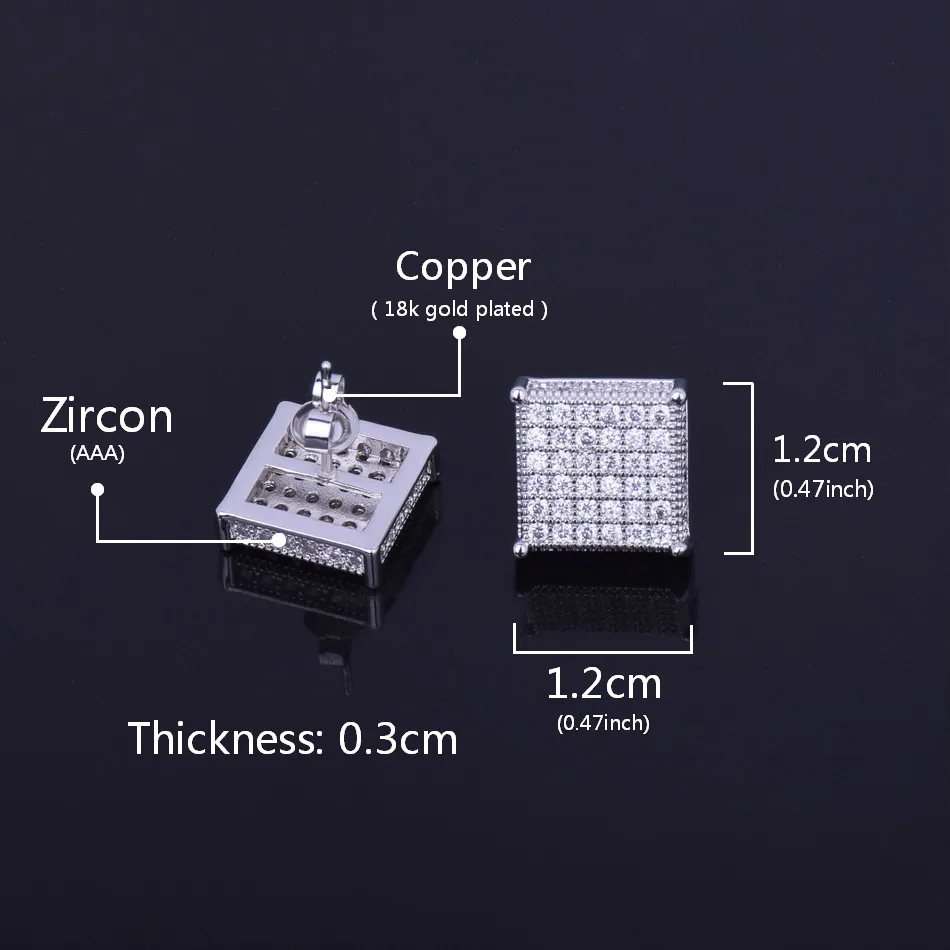 Серьги гвоздики с фианитами золотого цвета 12 х12 мм|drop stud earrings|stud earringssquare earrings |