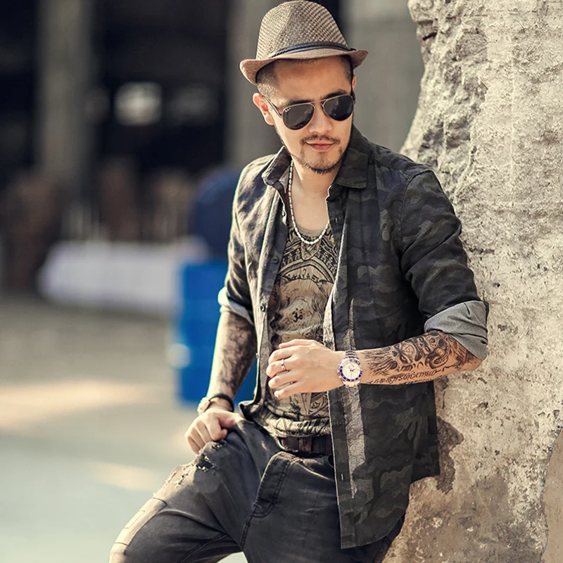 Casual men shirt Camouflage 2018 Autumn Men font b Long b font Sleeve cotton font b