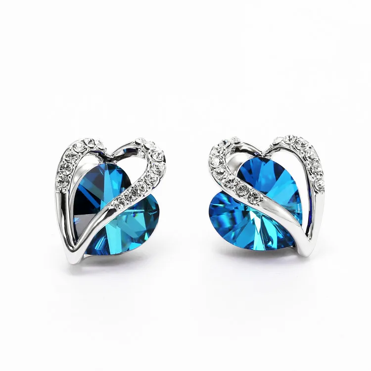 Серьги Warme Farben с кристаллами Swarovski для женщин, сережки-гвоздики с синим кристаллом в виде сердца, хорошее ювелирное изделие, 925 пробы серебряные серьги