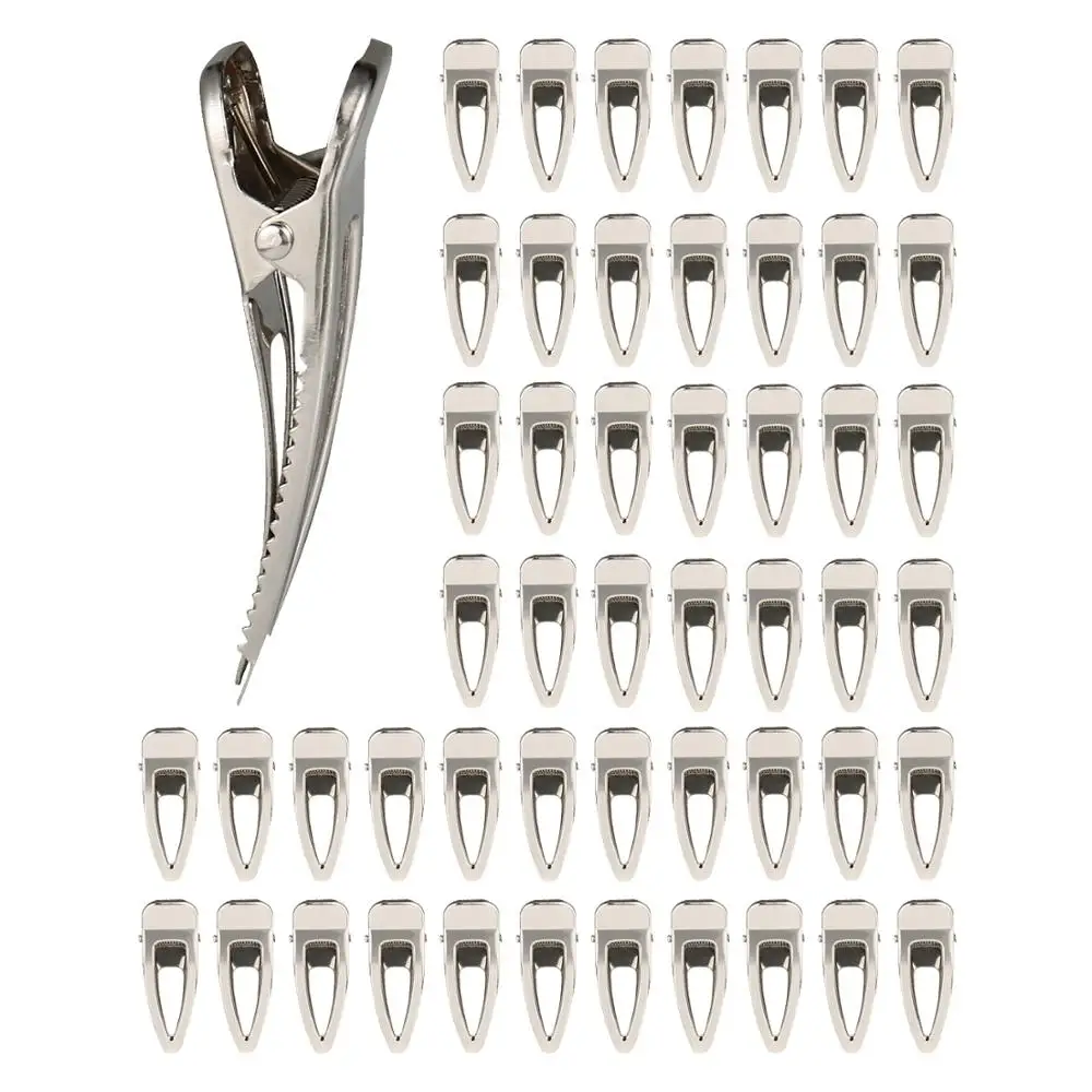 

50 Pack Silver Geometric Hollow Metal Triangle Duckbill Alligator Hair Clips With Teeth Salon Hair Styling Snap Barrette Pins