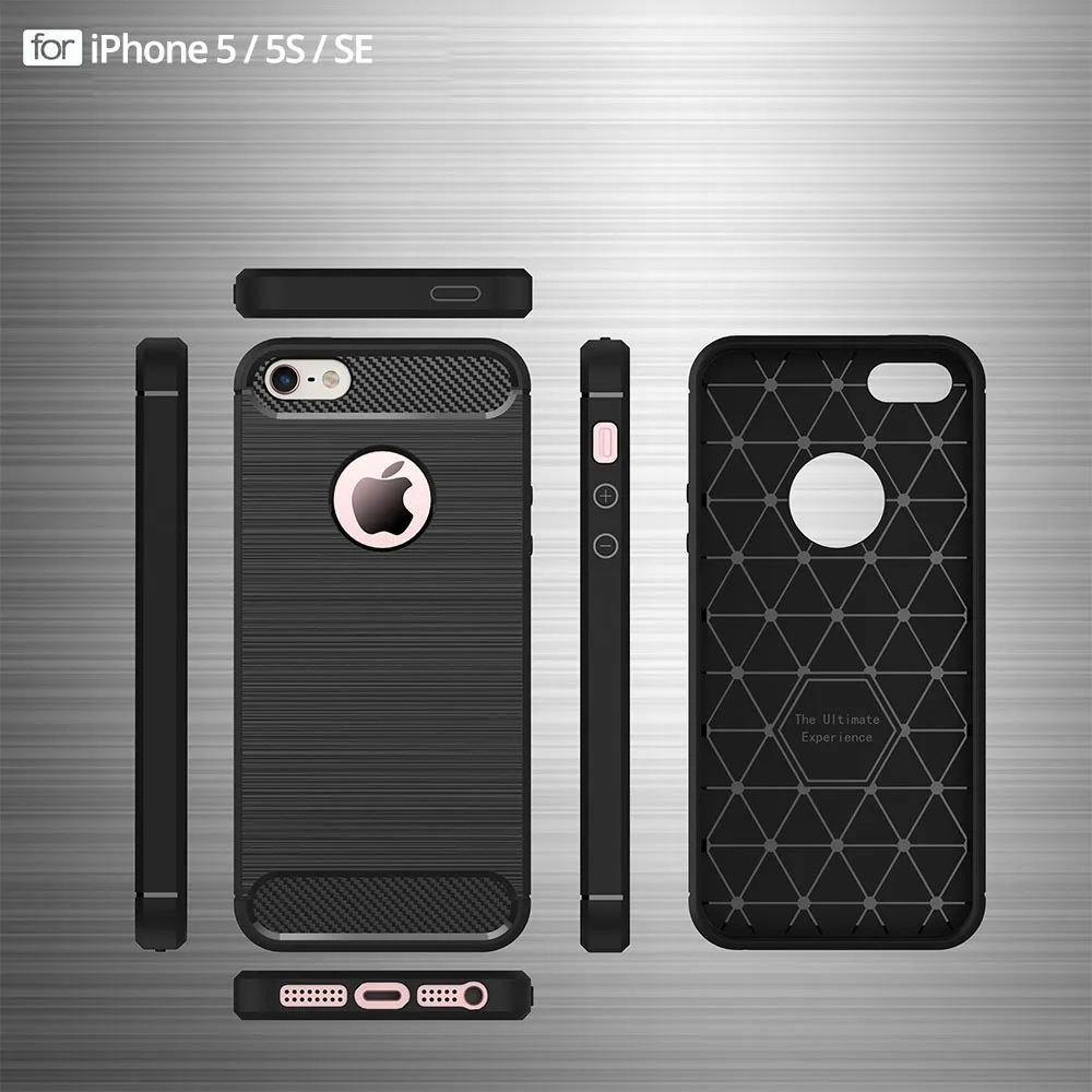 

Carbon Fiber Phone Case For iPhone 5 5S SE Soft TPU Silicone Bumper Anti-Shock Apple iPhone 5 5S SE Phone Cases Cover