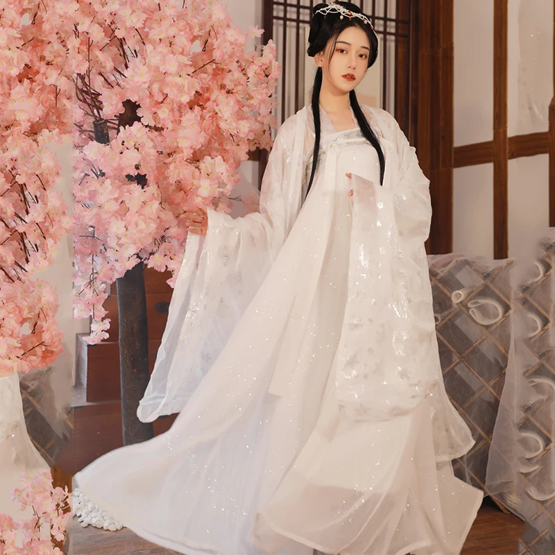 Hanfu женское белое платье феи Косплей Китайский древний костюм Взрослый фестиваль наряды танцевальный костюм для сцены белый Hanfu BL1981